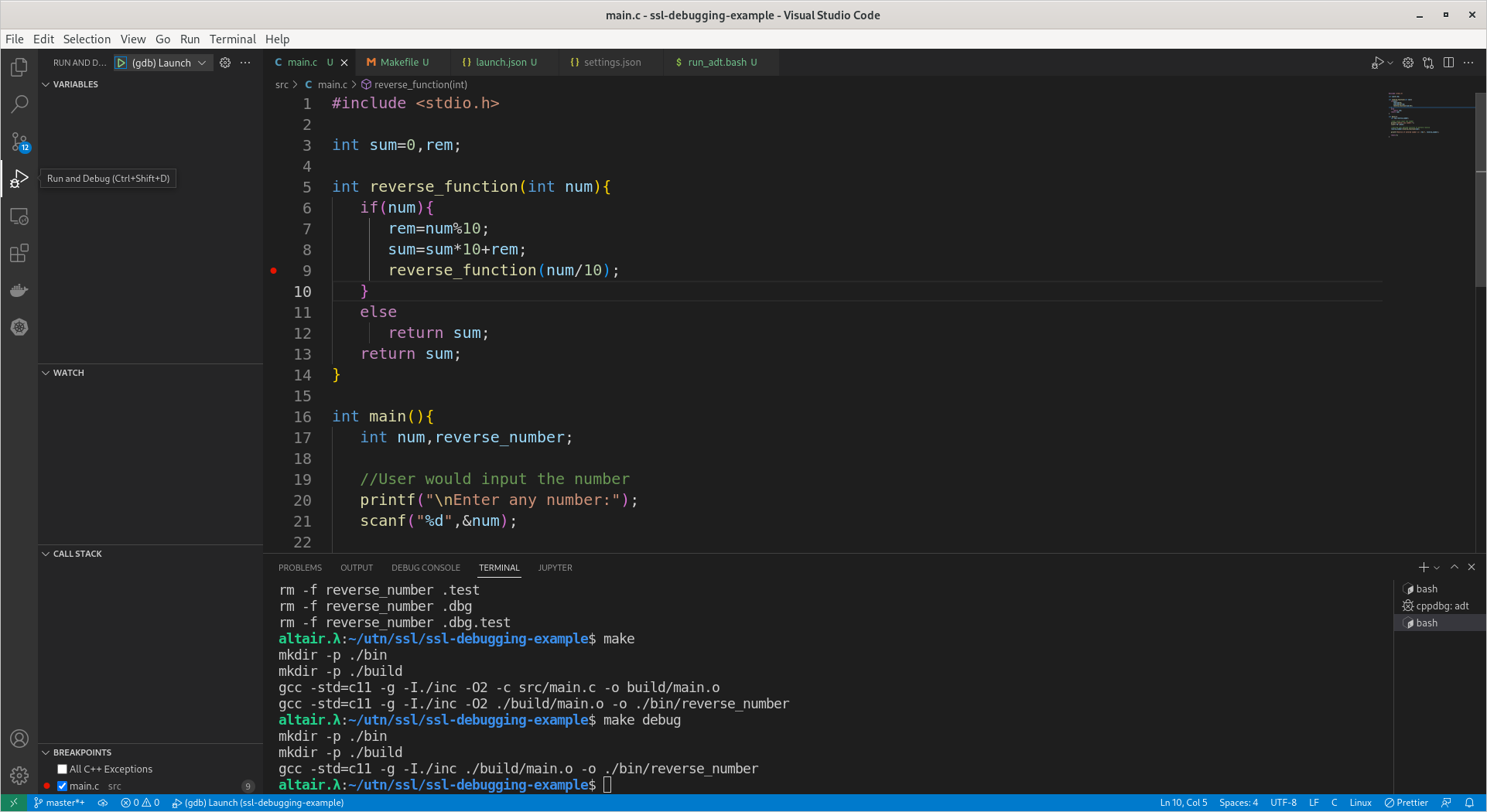depuración de código en C con VSCode